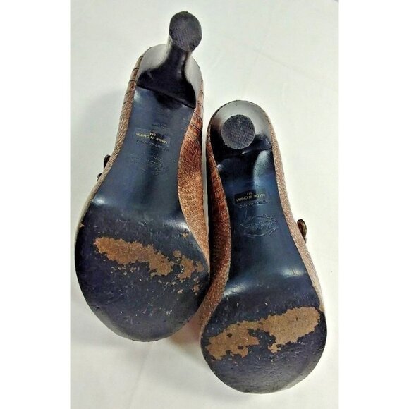 Hale Bob Womens Brown Leather Animal Print Peep Toe Mary Jane Heels size 9M - Picture 9 of 9